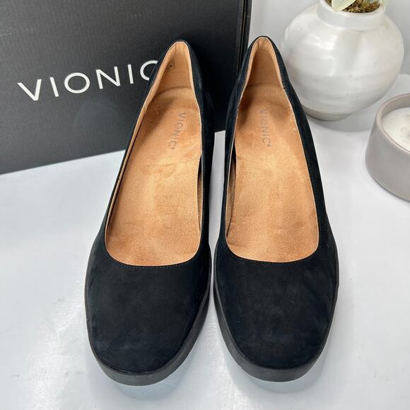 Vionic Sereno Wedge Slip On Black Nubuck Pumps I8693L1001 Women's 11 Wide - Picture 3 of 14
